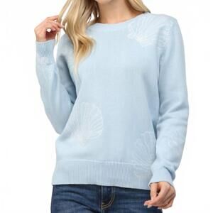 NEW FATE BY LFD seashell embroidered crewneck sweater in baby blue